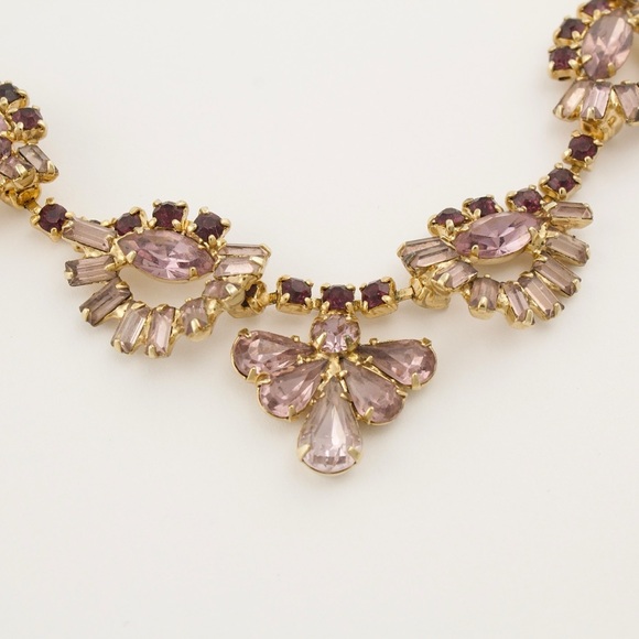 Vintage Purple Rhinestone Statement Necklace Mid-Century Glam Choker / Collar - Picture 5 of 7